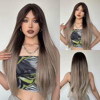 Thumbnail for 26 inch Long straight brown ombre blonde wigs with bangs wigs for women for daily life LC267