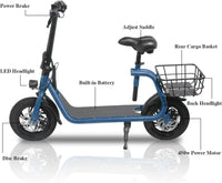 Thumbnail for SEHOMY Electric Scooter Adults with Seat , Portable Scooters for Adults 15.5MPH Lightweight, Foldable 450W Motor Battery E-Scooter Basket, 265lbs Max Load Electronic Scooter 2 Wheel