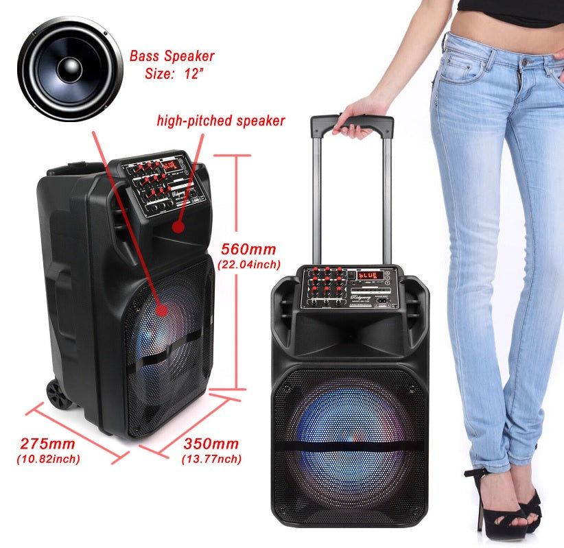 Portable Bluetooth PA Speaker System with 12" / 15'' Subwoofers Mic Party DJ Light