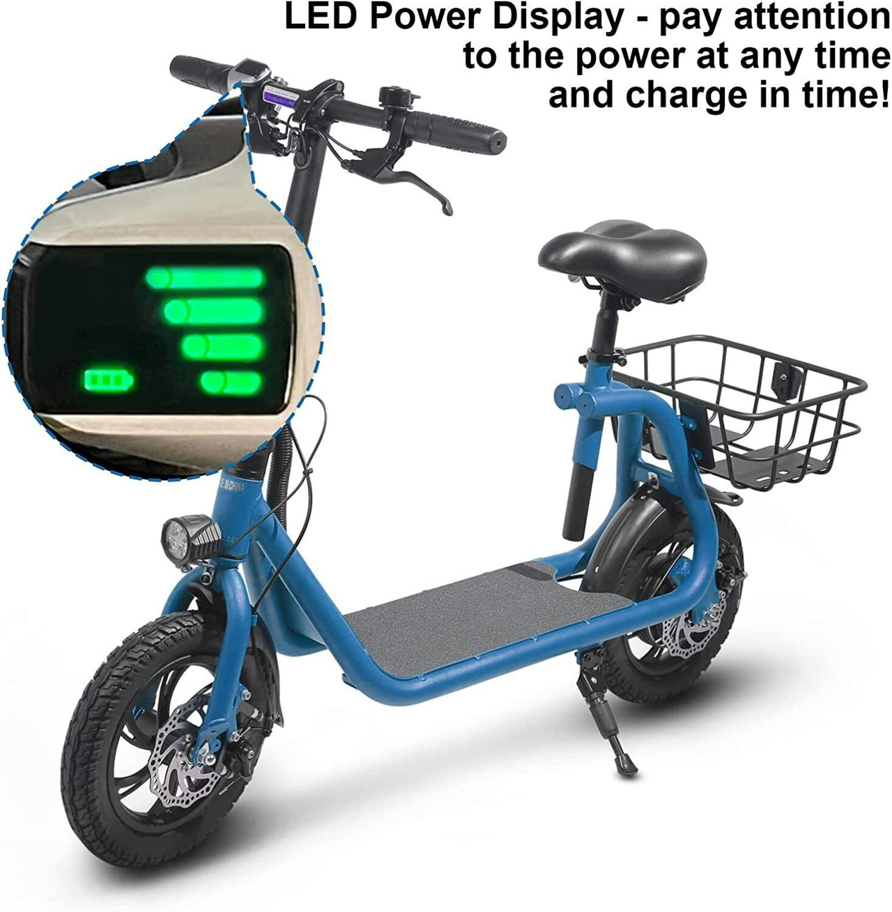 SEHOMY Electric Scooter Adults with Seat , Portable Scooters for Adults 15.5MPH Lightweight, Foldable 450W Motor Battery E-Scooter Basket, 265lbs Max Load Electronic Scooter 2 Wheel