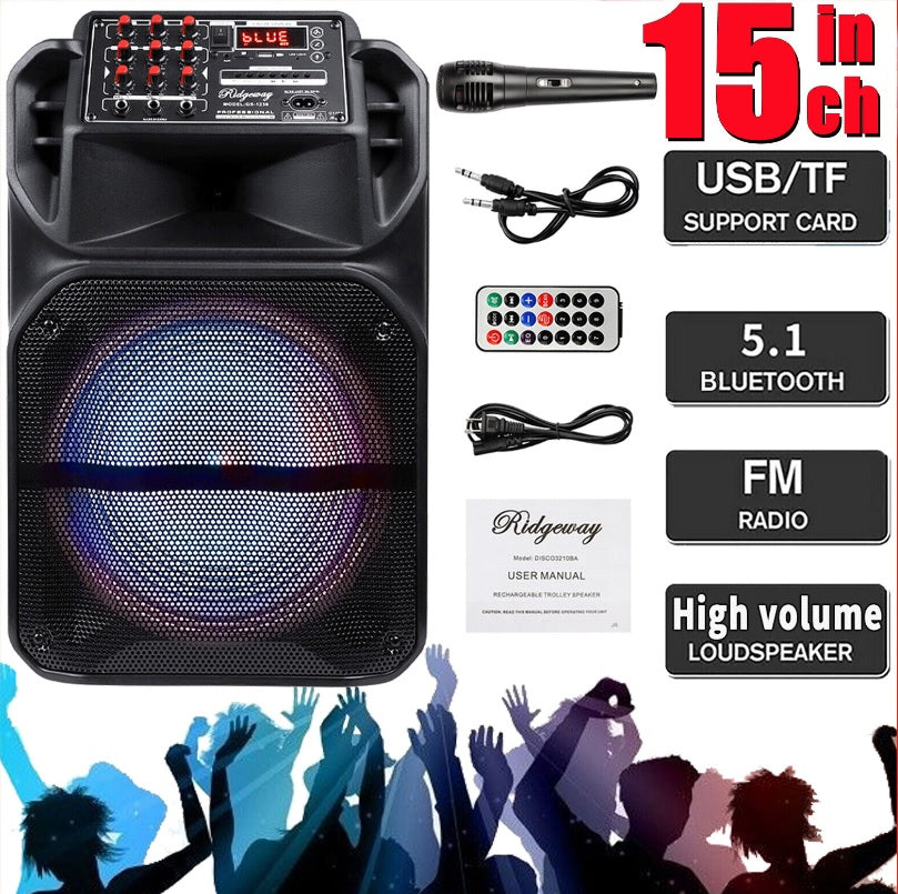 Portable Bluetooth PA Speaker System with 12" / 15'' Subwoofers Mic Party DJ Light