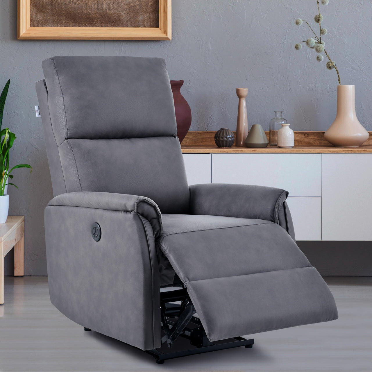 Electric Power Recliner Chair-Breathable Fabric Reclining Chair-USB Ports-Bedroom Living Room Small Recliners-Home Theater