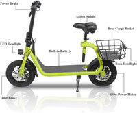 Thumbnail for SEHOMY Electric Scooter Adults with Seat , Portable Scooters for Adults 15.5MPH Lightweight, Foldable 450W Motor Battery E-Scooter Basket, 265lbs Max Load Electronic Scooter 2 Wheel