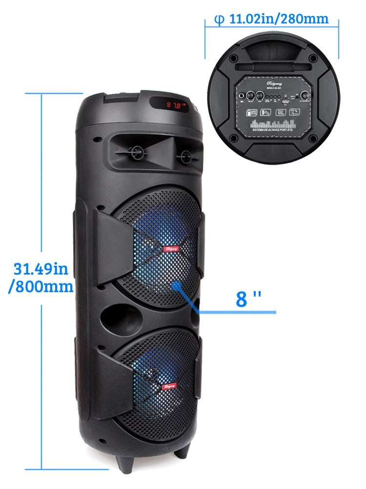 5,000W Portable Bluetooth Speaker Dual woofer Heavy Bass Party System Mic AUX FM