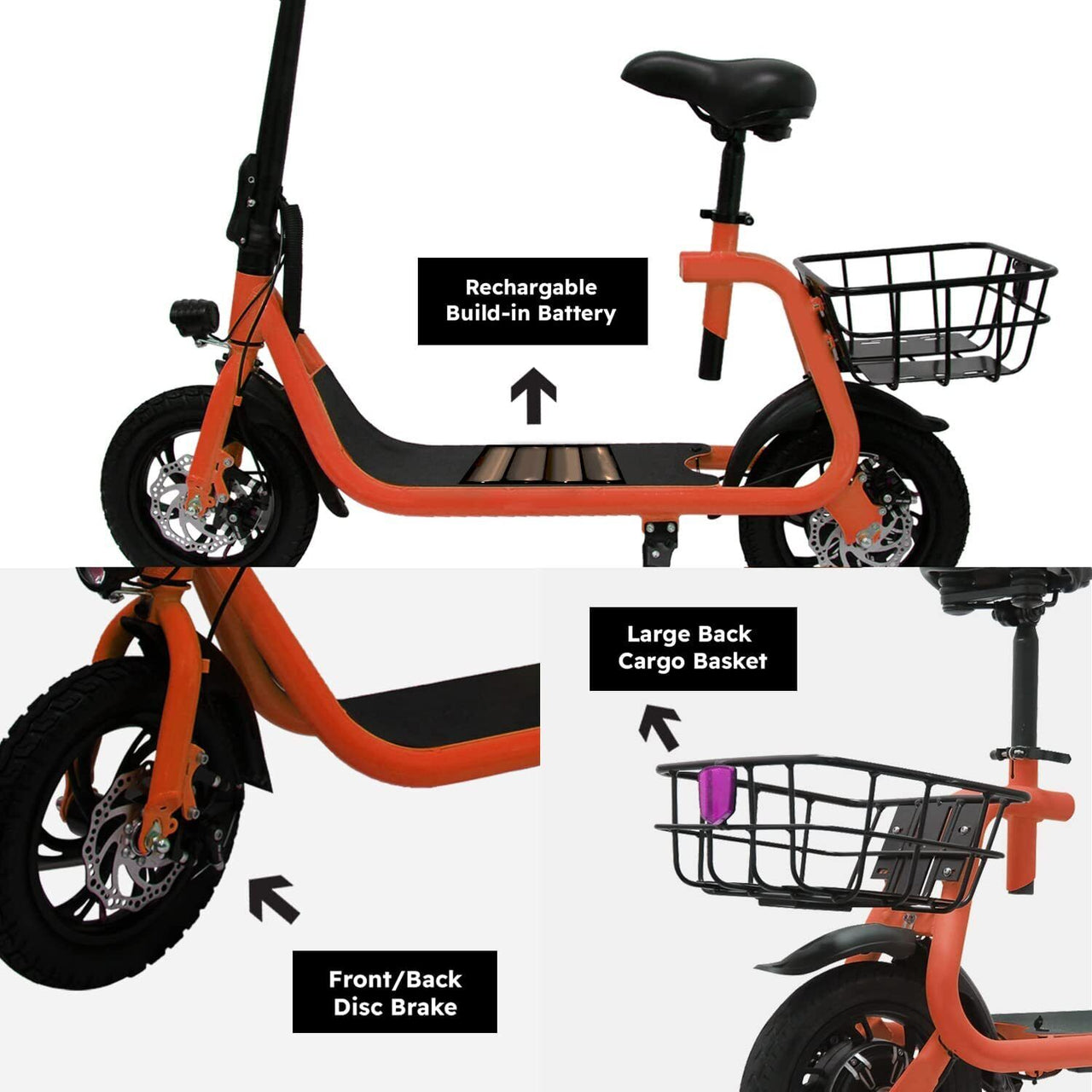 SEHOMY Electric Scooter Adults with Seat , Portable Scooters for Adults 15.5MPH Lightweight, Foldable 450W Motor Battery E-Scooter Basket, 265lbs Max Load Electronic Scooter 2 Wheel