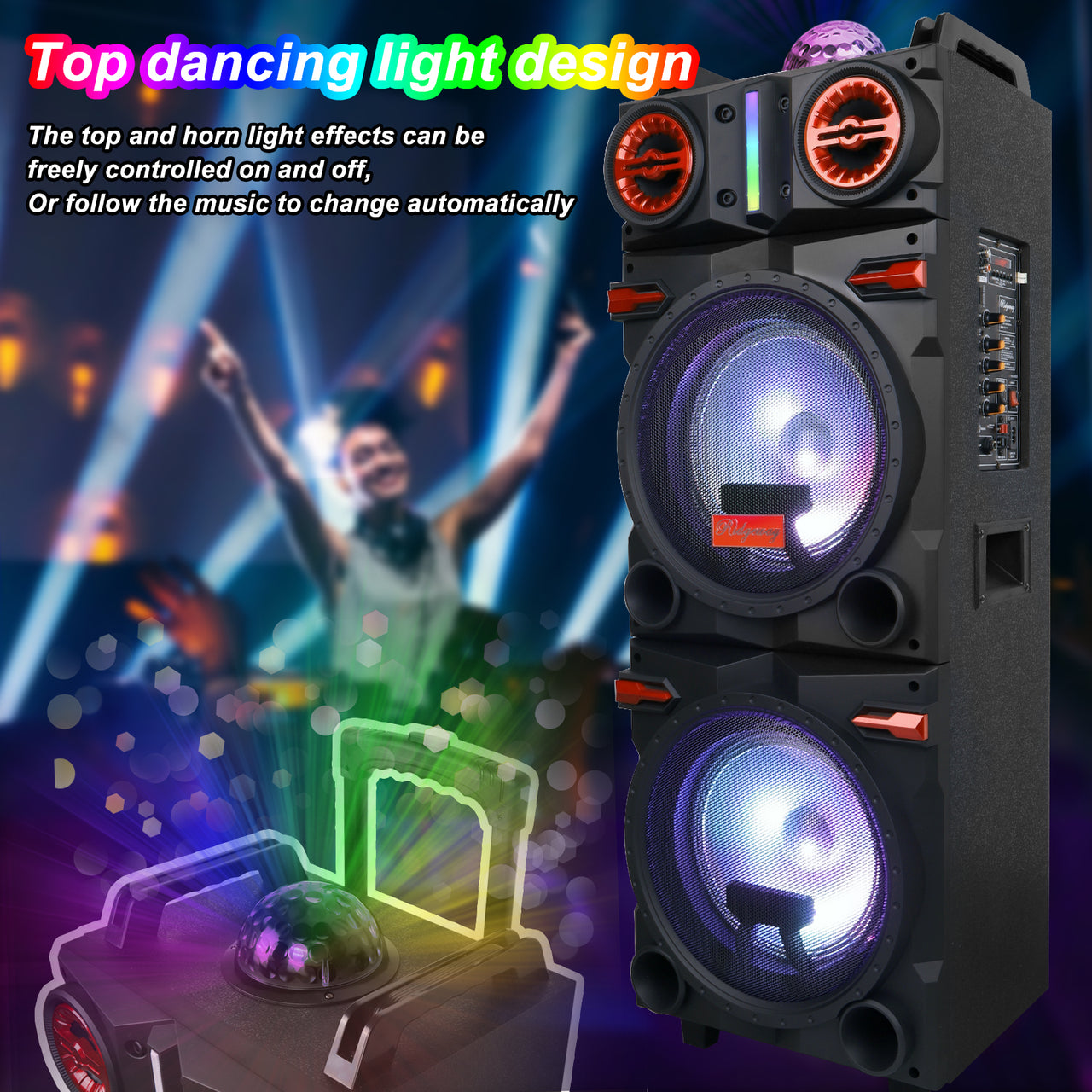 Dual 10" Woofer Portable Bluetooth Speaker 4,500W Party FM Karaok DJ LED AUX