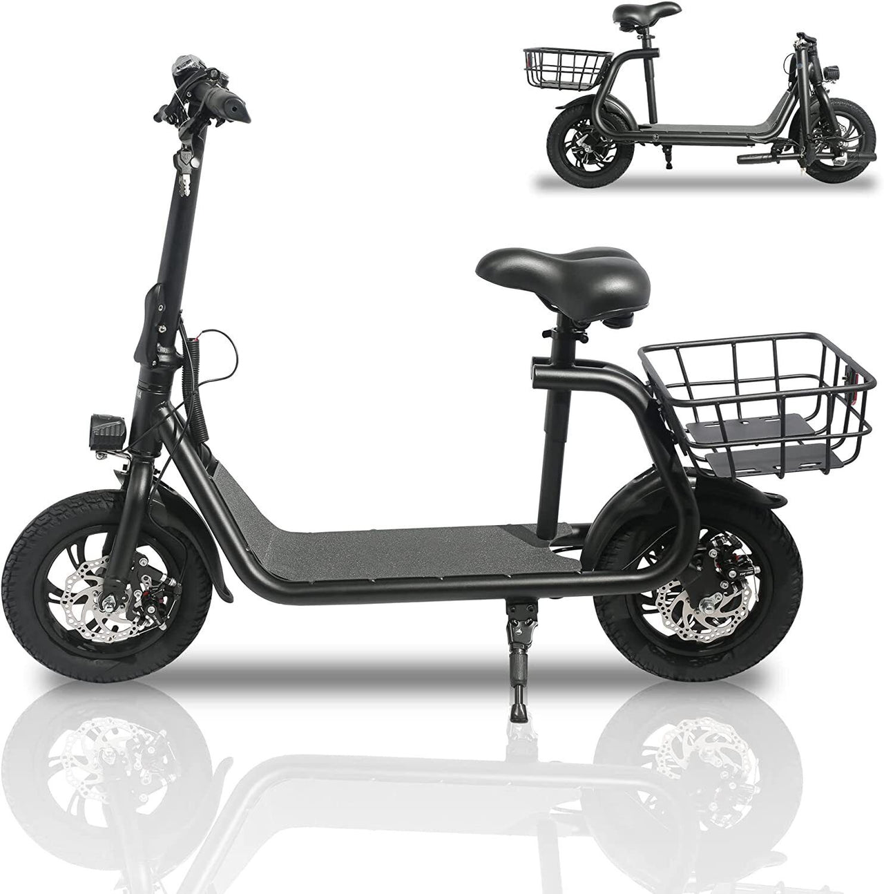 SEHOMY Electric Scooter Adults with Seat , Portable Scooters for Adults 15.5MPH Lightweight, Foldable 450W Motor Battery E-Scooter Basket, 265lbs Max Load Electronic Scooter 2 Wheel