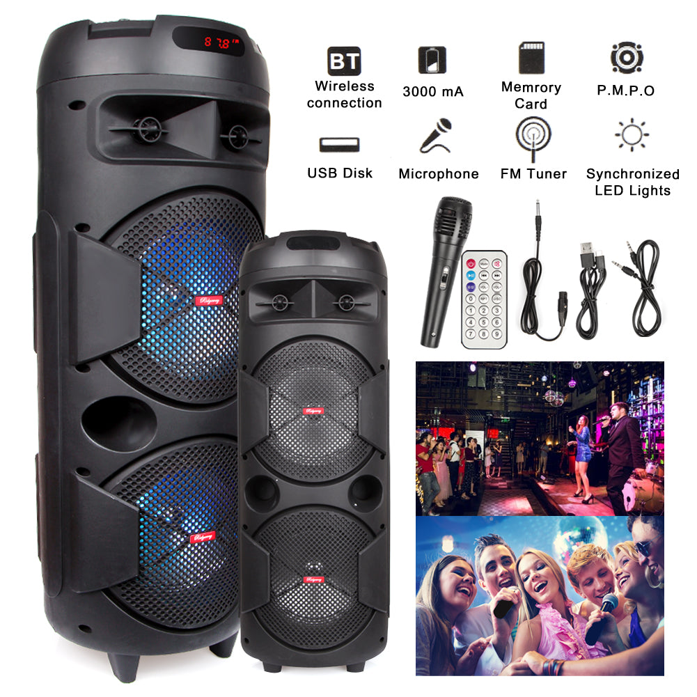 5,000W Portable Bluetooth Speaker Dual woofer Heavy Bass Party System Mic AUX FM