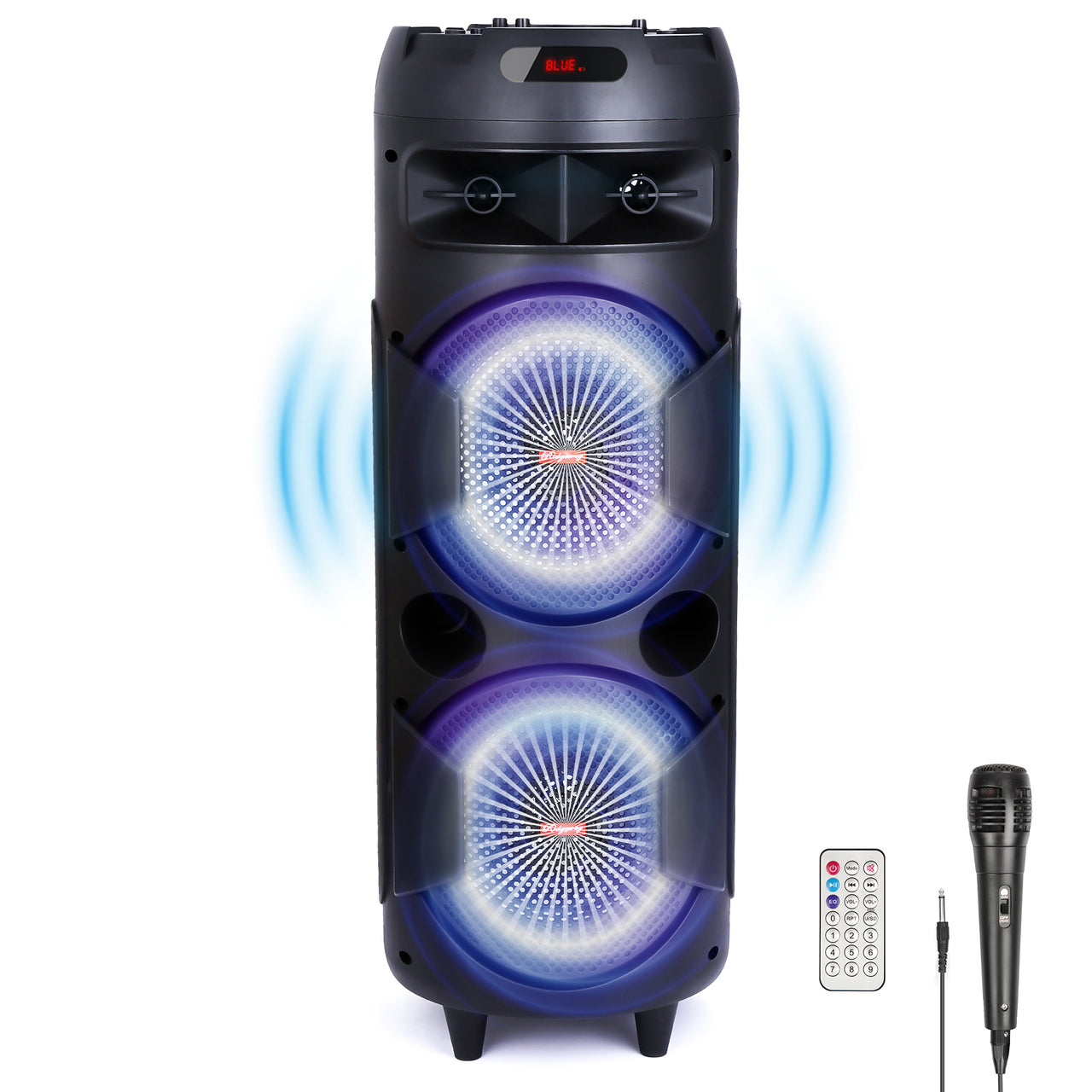 5,000W Portable Bluetooth Speaker Dual woofer Heavy Bass Party System Mic AUX FM