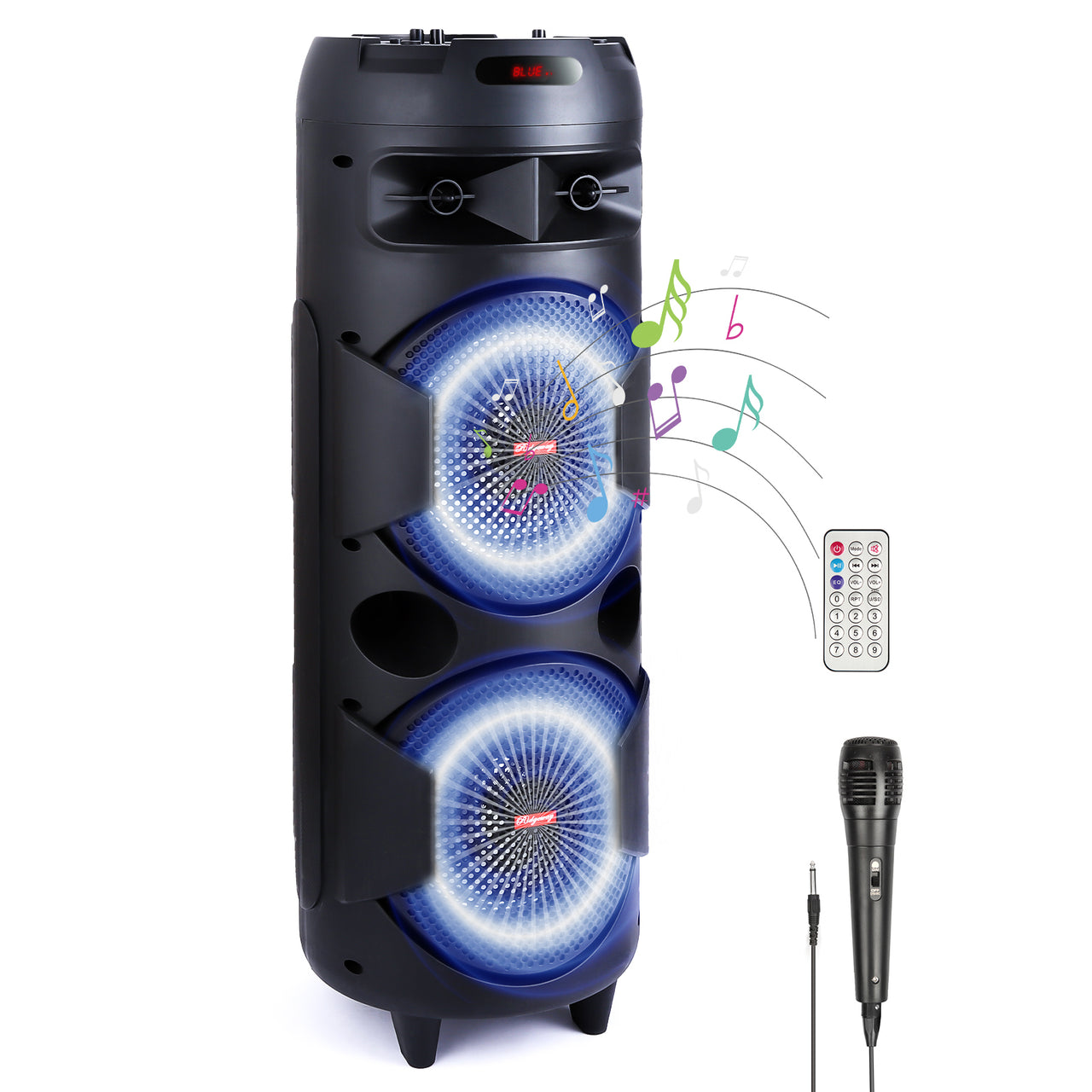 5,000W Portable Bluetooth Speaker Dual woofer Heavy Bass Party System Mic AUX FM