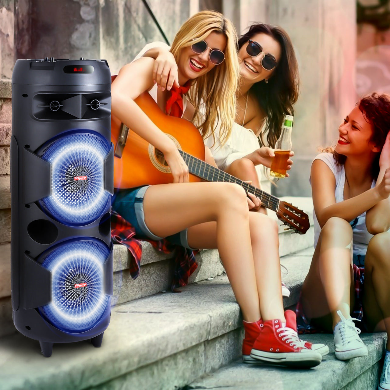 5,000W Portable Bluetooth Speaker Dual woofer Heavy Bass Party System Mic AUX FM